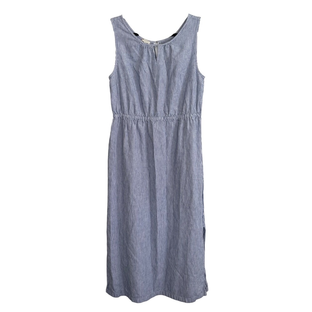 Talbots Blue White Striped Linen Cotton Midi Dress Sleeveless Size 10 ID4976